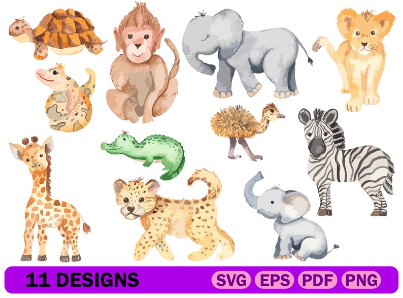 Download Clip Art Baby Animals Svg Files For Cricut Baby Animals Clip Art African Animals Svg African Animals Clipart Safari Animals Clipart Watercolor Art Collectibles