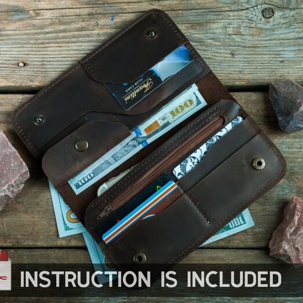 Leather wallet pattern, Leather wallet pdf, Leather cardholder pattern, Leather long wallet pattern, Leather card holder pattern