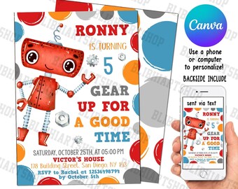 Modern Robot Party Invitation - Etsy