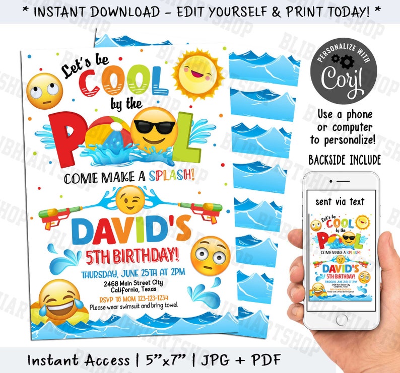 Emoji Pool Party Invitation Pool Party Birthday Invitation - Etsy