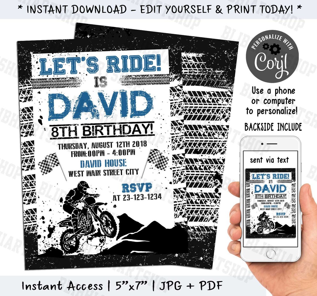 Motocross Birthday Invitation Printable File Motocross - Etsy