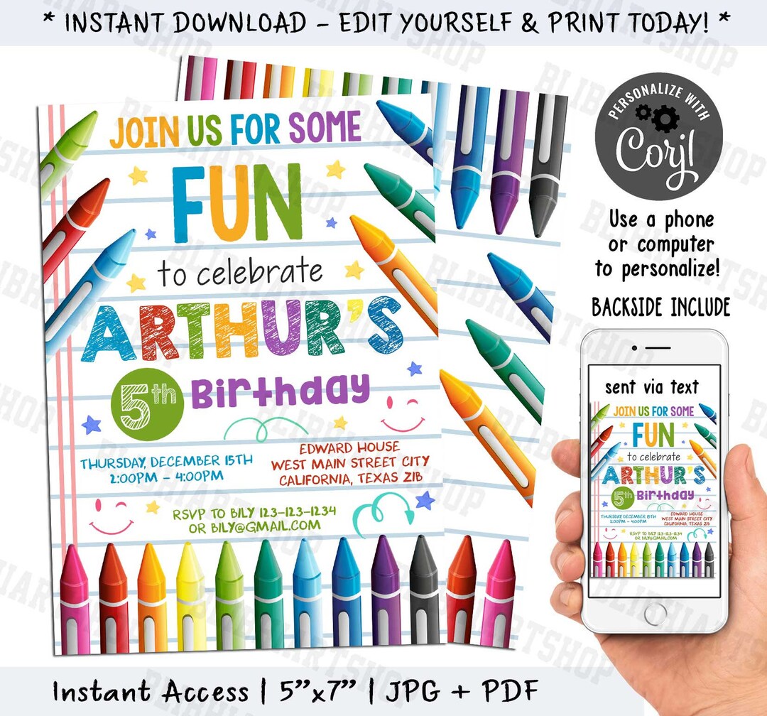 Crayon Birthday Invitation, Crayola Birthday Invitation, Crayon Art ...
