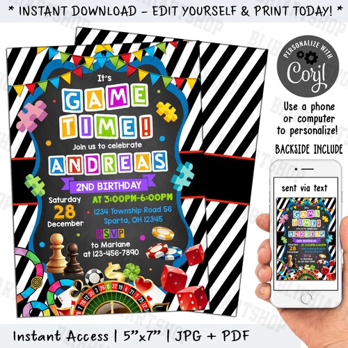 Game Birthday Party Invitation Coed Birthday Party Game Night Etsy