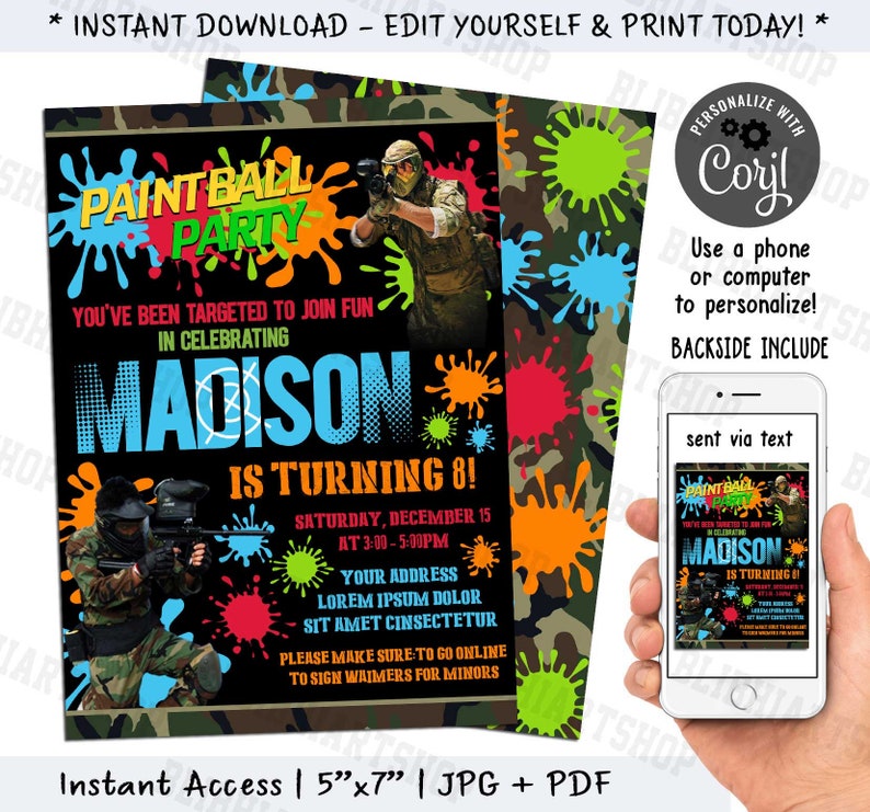 Paintball Invitation Paintball Party Paintball Birthday Etsy
