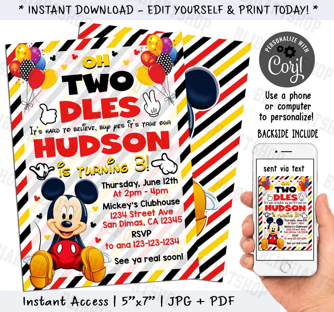 Oh Twodles Invitations, Oh Twodles Invites Digital Mickey Mouse ...
