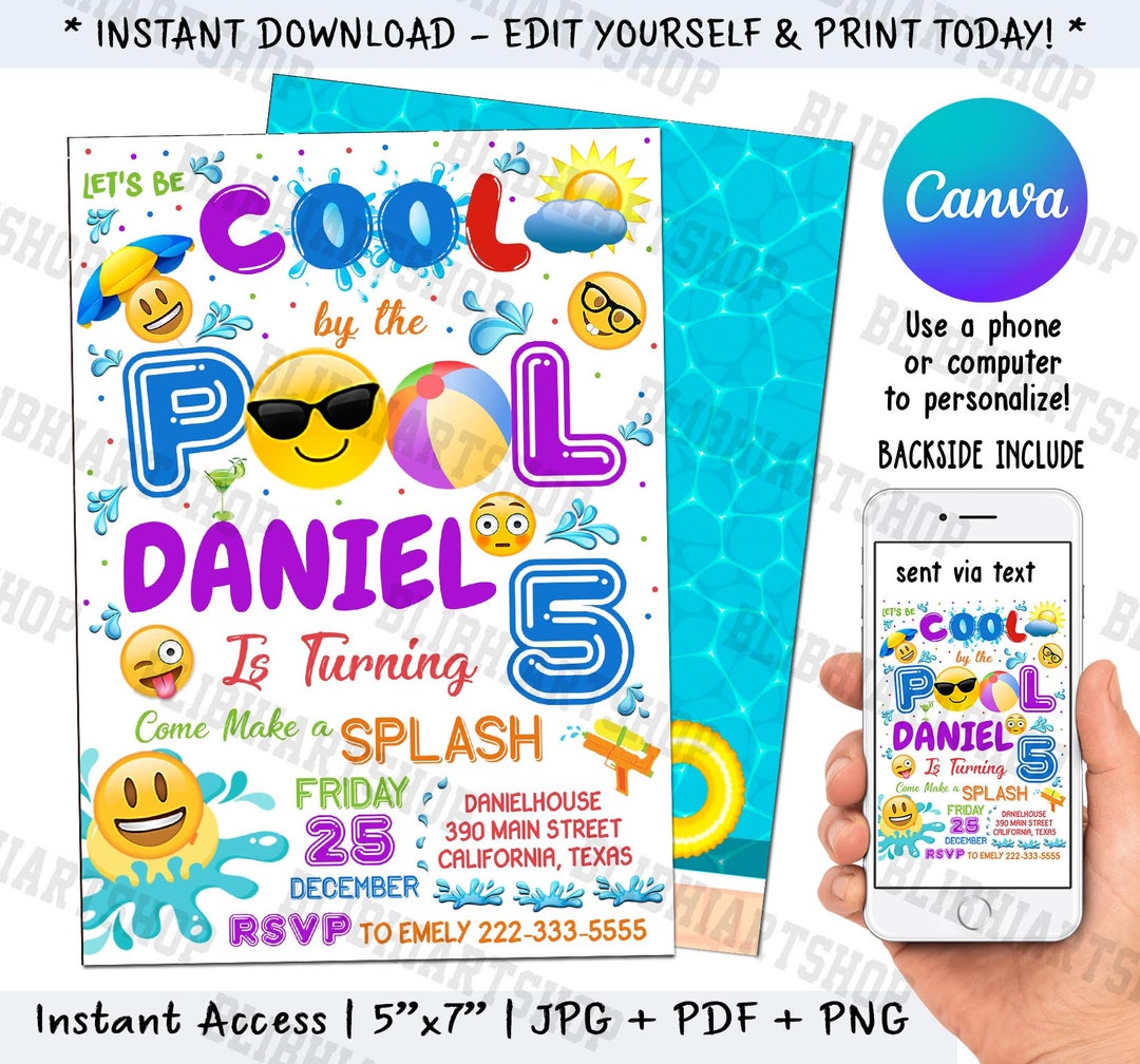 Editable Emoji Pool Party Invitation Pool Birthday Party - Etsy Canada