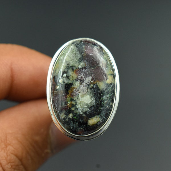 Natural Moss Agate Gemstone Ring, Handmade Ring, 925 Sterling Silver Ring, Designer Ring, Big Ring, Moss Agate Ring