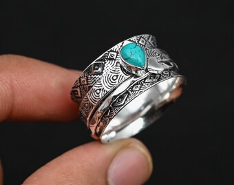 Beautiful Composite Turquoise Solid 925 Sterling Silver Spinner Ring ,Meditation Wedding Ring, Worry Anxiety Ring Gift For Her,thumb Ring