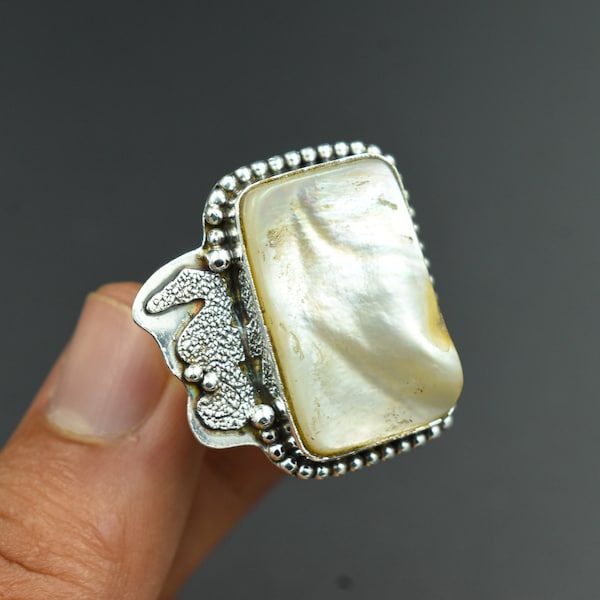 Perlmutt Edelstein  Gemstone Ring, Handmade Ring, 925 Sterling Silver Ring, Designer Ring, Big Ring, Natural Prehnite Ring, Best Gift