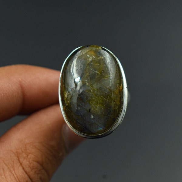 Labradorite Gemstone Silver Ring | 925 Sterling Solid Boho Silver Ring | Handmade Labradorite Ring Jewelry, Mother Gifts