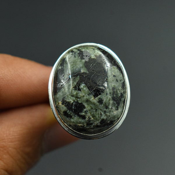 Rare Moss Agate Gemstone Ring, Handmade Ring, 925 Sterling Silver Ring, Designer Ring, Big Ring, Rare Moss Agate Ring