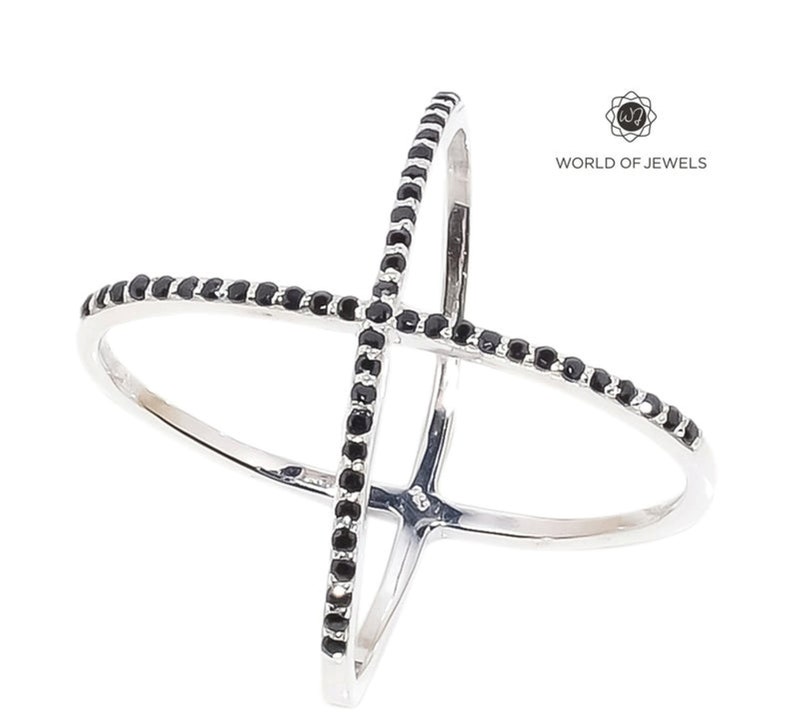Cross Ring,Natural Pave Black Diamond,925 Sterling Silver,Handmade Antique Style Ring,Women Ring,New Arrival Ring,Christmas Gift Jewelry