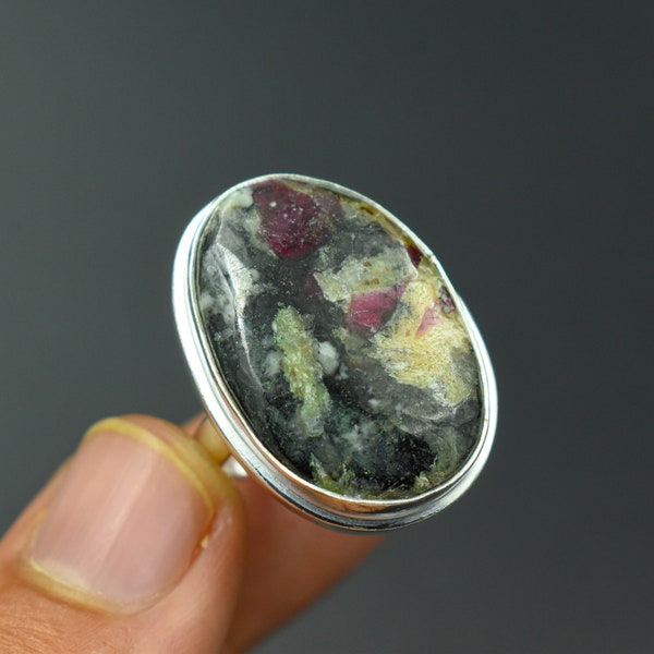 Natural Eudialyte Gemstone Ring, Handmade Ring, 925 Sterling Silver Ring, Designer Ring, Big Ring, Eudialyte Jewelry Gift For Her