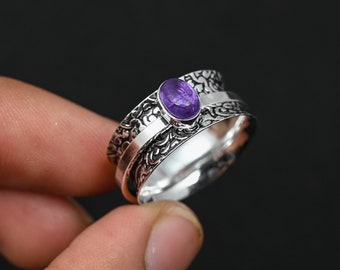 Amethyst Big Size 925 Sterling Silver Ring (SPINNER RING) or Handmade Tow Tone New Ring,Meditation Ring,Ring,Gift For Her Ring