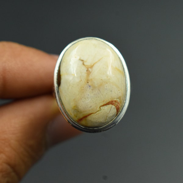 Mookaite Jasper Gemstone Ring, Handmade Ring, 925 Sterling Silver Ring, Designer Ring, Big Ring, Mookaite Jasper Ring