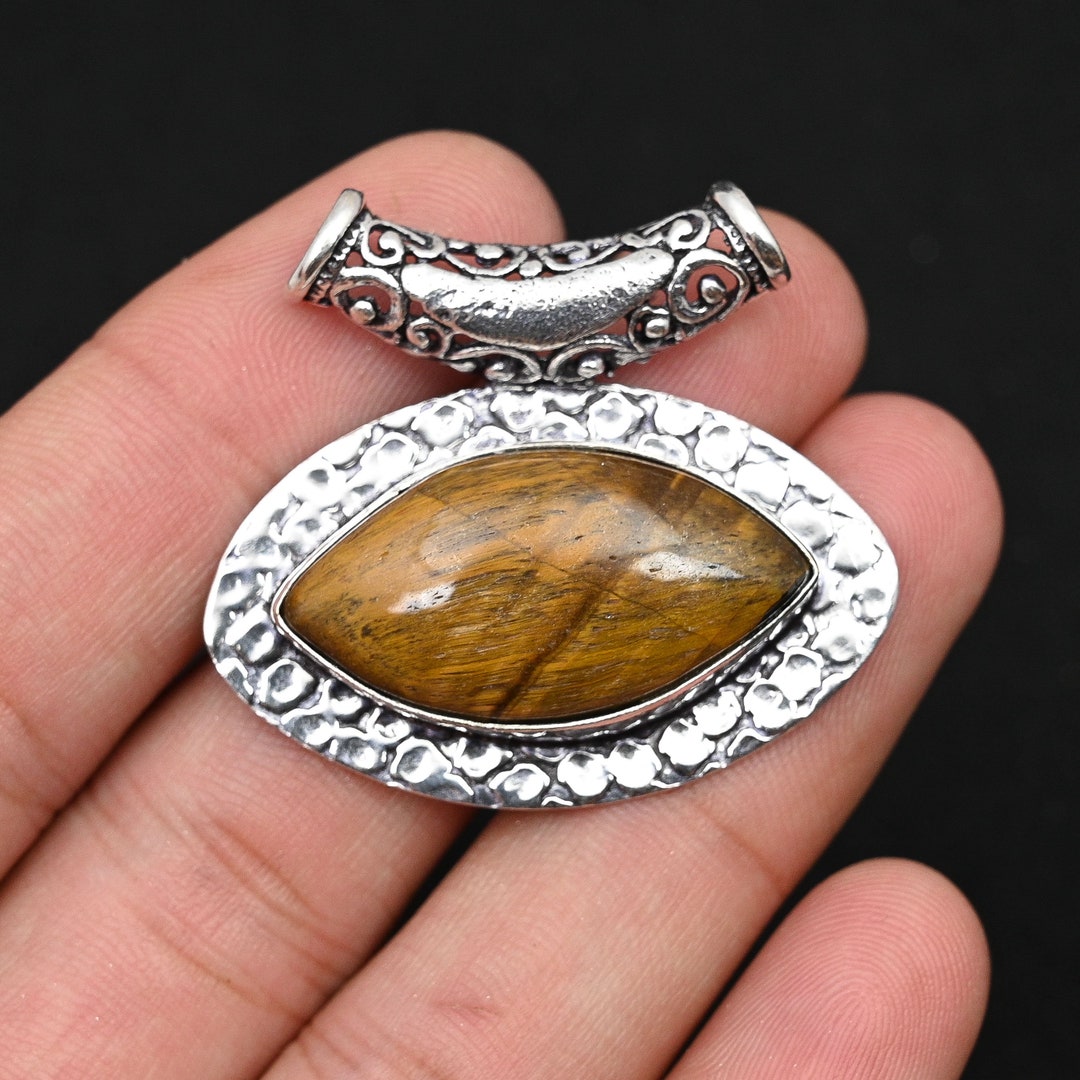 Tiger's Eye Gemstone Pendant 925 Sterling Silver Plain Pendant Sediment ...