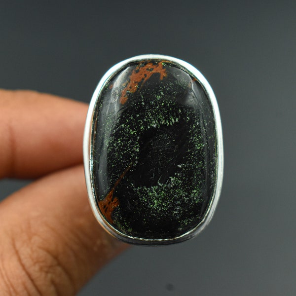 Natural Bloodstone Gemstone Silver Ring | 925 Sterling Solid Boho Silver Ring | Handmade Bloodstone Ring Jewelry, Mother Gifts