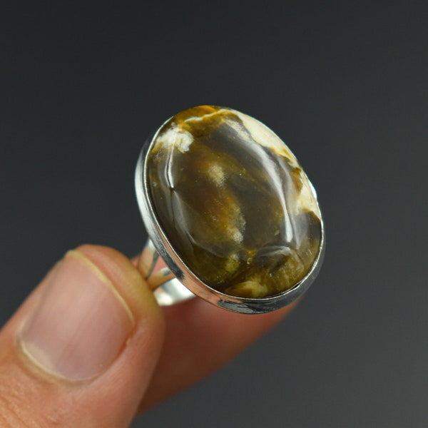 Natural Stick Agate Gemstone Ring, Handmade Ring, 925 Sterling Silver Ring, Designer Ring, Big Ring, Stick Agate Jewelry