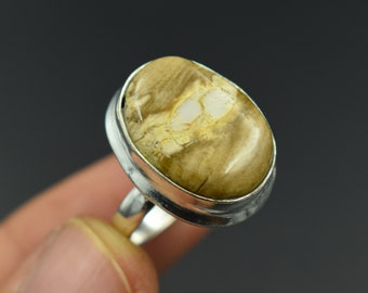 American Natural Picture Jasper Gemstone Ring, Handmade Ring, 925 Sterling Silver Ring, Designer Ring, Big Ring, Jasper Ring Birthday Gift
