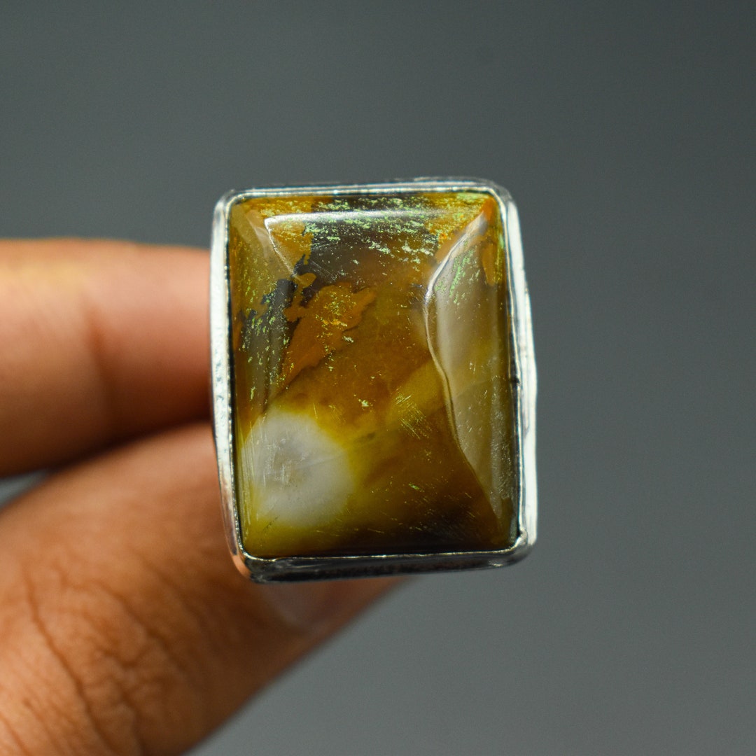 Ocean Jasper, Rainbow Moonstone, & Lone Mtn Turquoise Ring (Size 7)