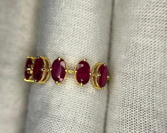 Anillo de rubí de oro de 14 quilates: alianza de boda de estilo vintage