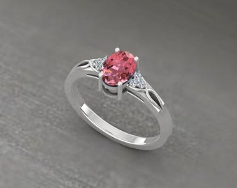 Vintage Sterling Silver Pink Tourmaline Ring - Art Deco Opal Accents