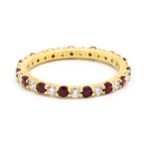 Ruby Diamond Wedding Ring, 14k Gold Ruby Eternity Diamond Band, July Birthstone Ring, Anniversary Ring, Minimalist Ruby Matching Band Ring