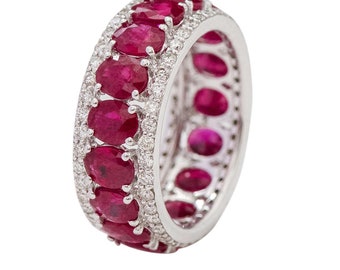 Ruby Diamond Ring, Ruby Wedding Band , 14K Gold Ruby Ring, Natural Ruby Band, July Birthstone Ring, Anniversary Gift Ring, Engagement Ring
