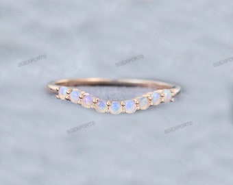Opal Wedding Band: Vintage Sterling Silver Curved Stacking Ring