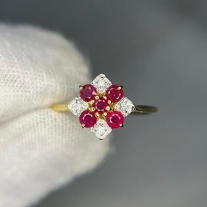 Round 14K Solid Gold Ring with Ruby, Real Ruby Diamond July Birthstone Ring, Perfect Anniversary Gift Ring, Ruby Engagement Ring For Her