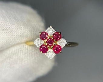 14K Gold Ruby Ring: Diamond Accent, Vintage Style