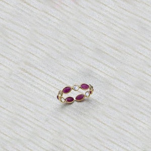 Marquise Ruby Diamond Ring, Ruby and Marquise Diamond Wedding Ring, 14K Solid Gold Alternating Ruby Marquise Gemstone Ring, Art Deco Ring