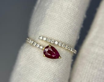 Pear Ruby Engagement Ring: 14K Gold Diamond Accent, Vintage Style