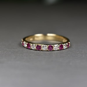 Ruby Diamond Ring, 14k Gold Ruby Ring, Natural Ruby Band, Ruby Wedding Band Ring, Ruby Birthstone Ring, Anniversary Gift Ring, Ring For Her