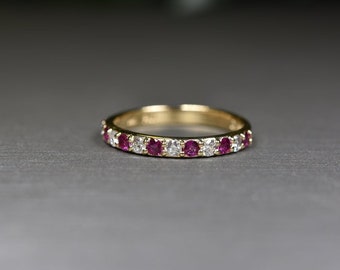 ルビーダイヤモンドリング、14Kゴールドルビーリング、天然ルビーバンド、ルビー結婚指輪リング、ルビー誕生石リング、記念日ギフトリング、彼女へのリング