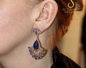 Orecchini di diamanti tanzanite naturale, orecchini di tanzanite AAA, orecchini in oro 14k per donne, orecchini di pietra portafortuna di dicembre, orecchini d'argento 925