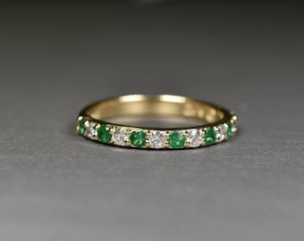 Smaragd Diamant Ring, 14k Gold Smaragd Ring, Natürliche Smaragdband, Smaragd Ehering Bandring, Smaragd Geburtsstein Ring, Jubiläumsgeschenk Ring