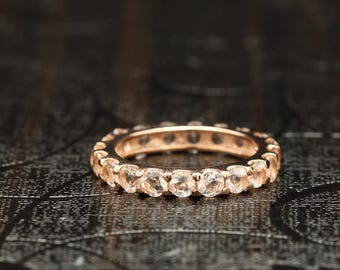 14K Rose Gold Morganite Eternity Band - Vintage Stacking Ring