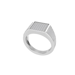 Men&#39;s Sterling Silver Signet Ring Gemstone Ring, 14K White Gold Signet Ring, Square Signet Diamond Ring, Gift Ring For Him, Art Deco Ring