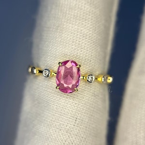 Pink Sapphire and Diamond Ring, 18K Gold Natural Diamond Sapphire Band, 1Ct Pink Sapphire Ring, Solid Gold Engagement Ring, Gift for Her