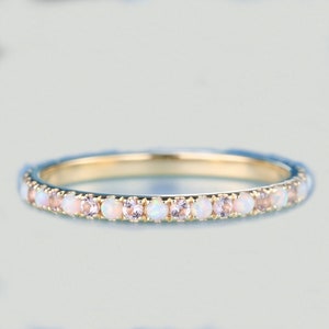 Opal Morganite Wedding Band, 14k Gold Ring Band, October Birthstone Band, Opal Wedding Band, Matching Band, Anniversary Ring, Gift For Her