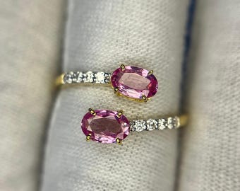 14K Yellow Gold Pink Sapphire Diamond Ring - Vintage Style