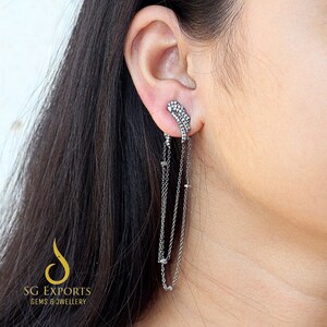 Natural Diamond Dangle Chain Earrings, 925 Sterling Silver Handmade Earrings For Women, Christmas Gift, Diamond Earrings For Women