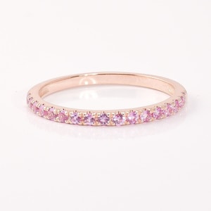 Natural Pink Sapphire Ring, Half Eternity Band, 14k Rose Gold Sapphire Ring, Dainty Sapphire Anniversary Band, Pink Sapphire Minimalist Ring