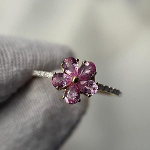 Pink Sapphire Ring, Pear Cut Pink Sapphire Engagement Wedding Ring, Delicate Gemstone Anniversary Bridal Ring, Birthstone Gift Ring For Her