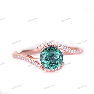 14k Rose Gold Alexandrite Engagement Ring, Color Changing Alexandrite Diamond Ring, Sterling Silver Alexandrite Birthstone Ring For Women