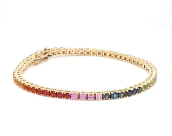 Rainbow Sapphire Bracelet: Sterling Silver Vintage Art Deco Style