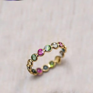 Natural Multi tourmaline Ring, Women Gold Ring, October Birthstone Ring, Multi Gemstone Ring For Women, Engagement Gold Ring, Gift For Her