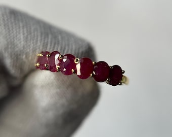 14k Gold Ruby Ring: Dainty Oval Stacking Band, Vintage Style