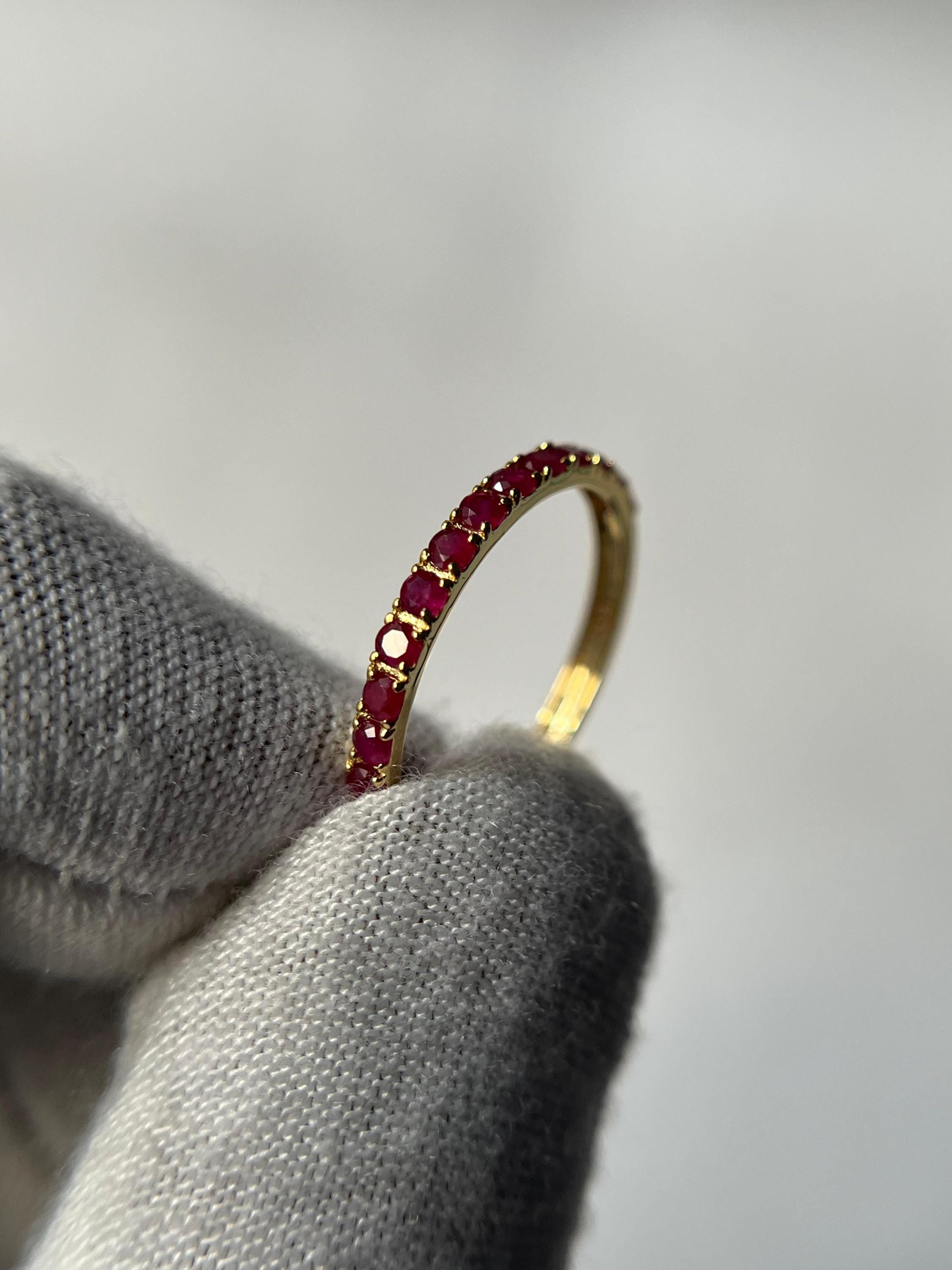 14k Gold Ruby Ring: Vintage Half Eternity Micro Pave Band - Etsy Australia